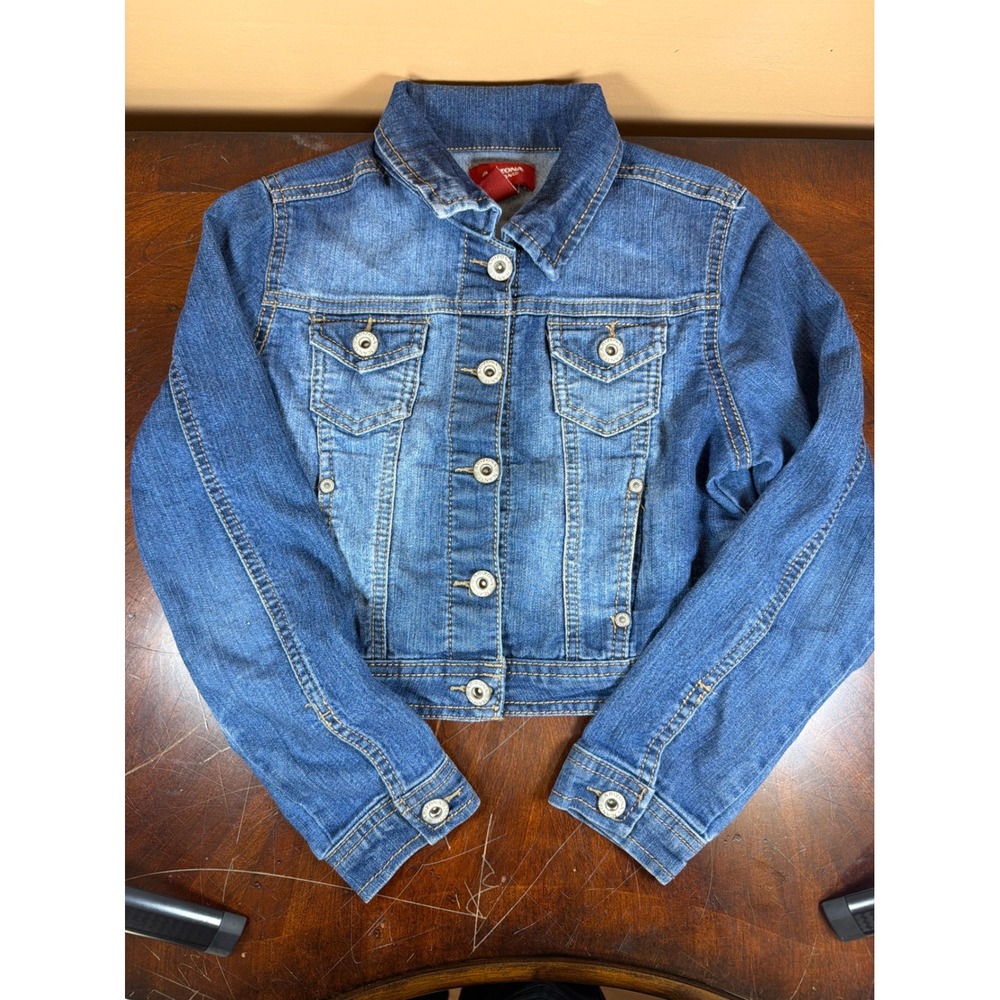 Arizona Jean Girls Denim Jacket Medium Wash Blue Trucker Jean Coat Size L 10/12
